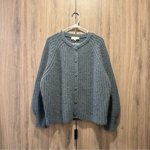 Sezane Emile Sage Blue/Green Chunky Alpaca Wool Crew Neck Cardigan Size XXL